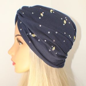 Handmade Sparkling Navy Turban